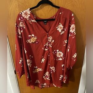 Burnt orange with flower blouse